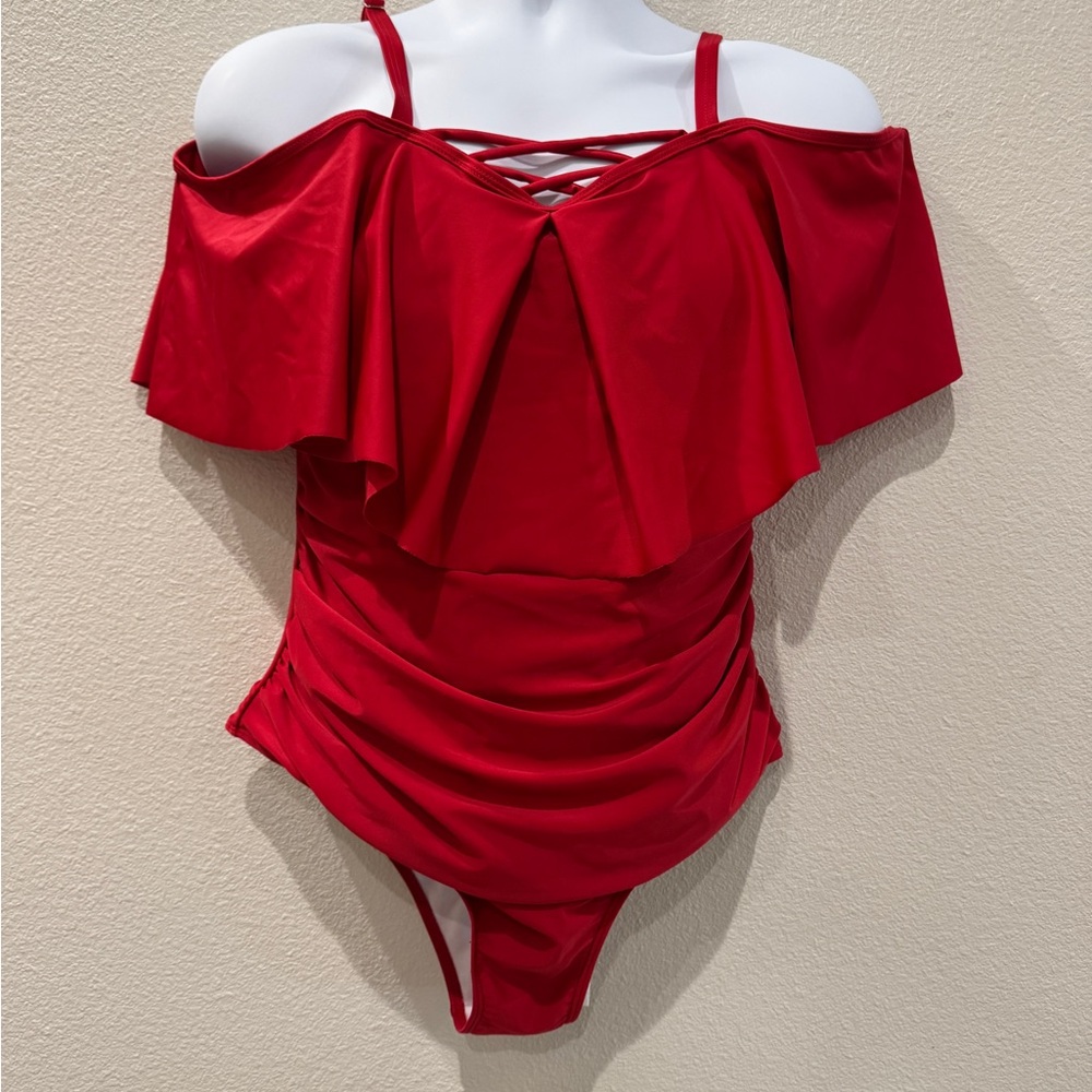 Red Off-Shoulder Swimsuit
